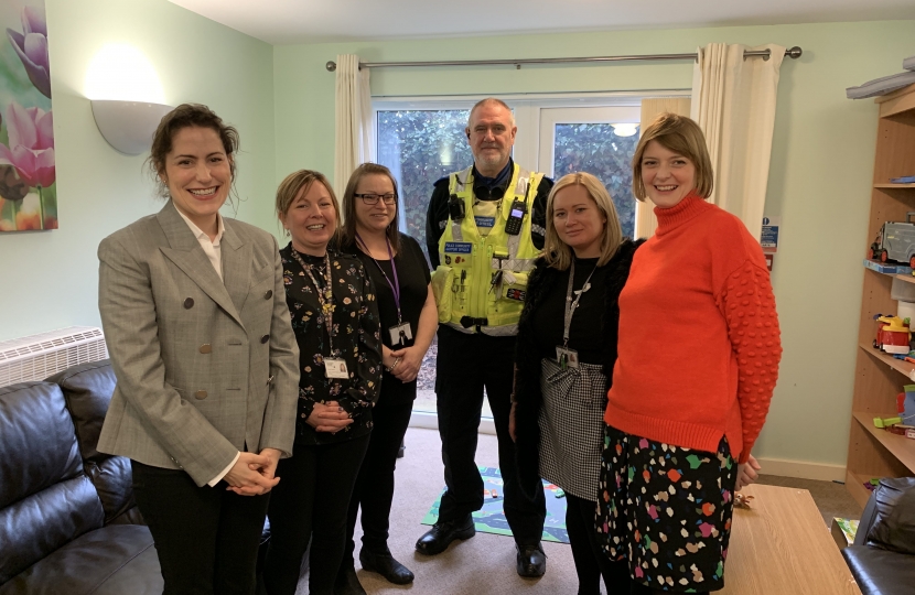 Victoria Atkins MP speaks to staff at a constituency-based domestic abuse refuge