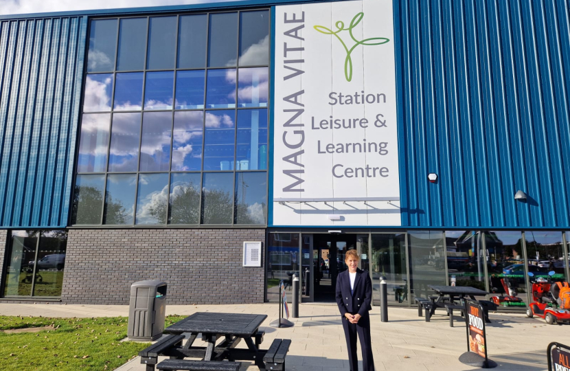 Victoria outside of the Leisure and Learning Hub in Mablethorpe