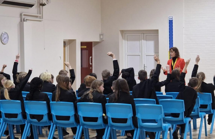 Victoria Atkins MP answering Somercotes Academy student's questions 