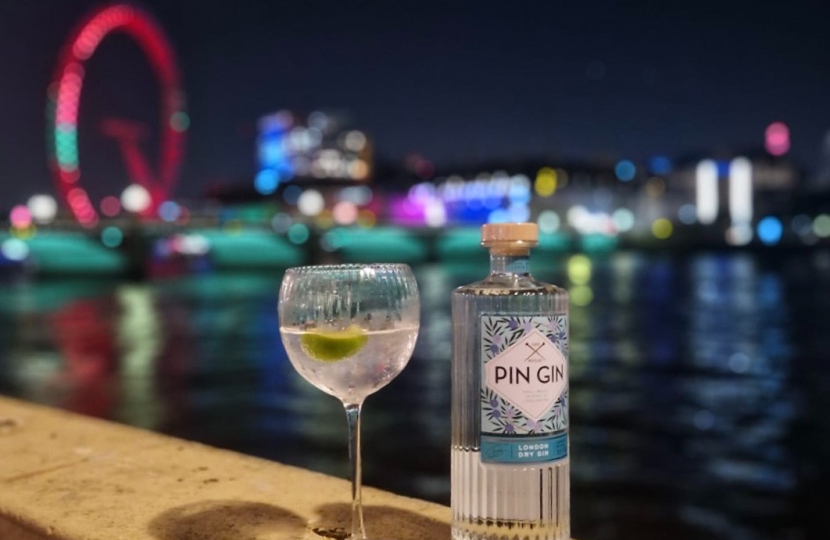 Pin Gin next to the Thames