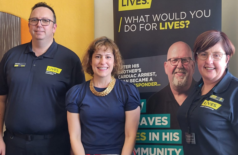 Victoria Atkins with representatives from the emergency responder charity LIVES