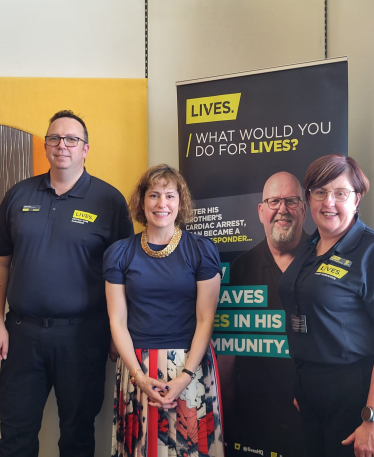 Victoria Atkins with representatives from the emergency responder charity LIVES